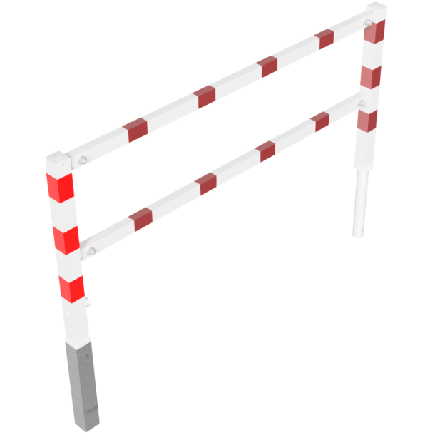 Access barriers | with triangular lock | swing-back | with top and quarter-bent bar | hot-dip galvanized and white coatedwith red reflecting stripes | total width: 2000 mm